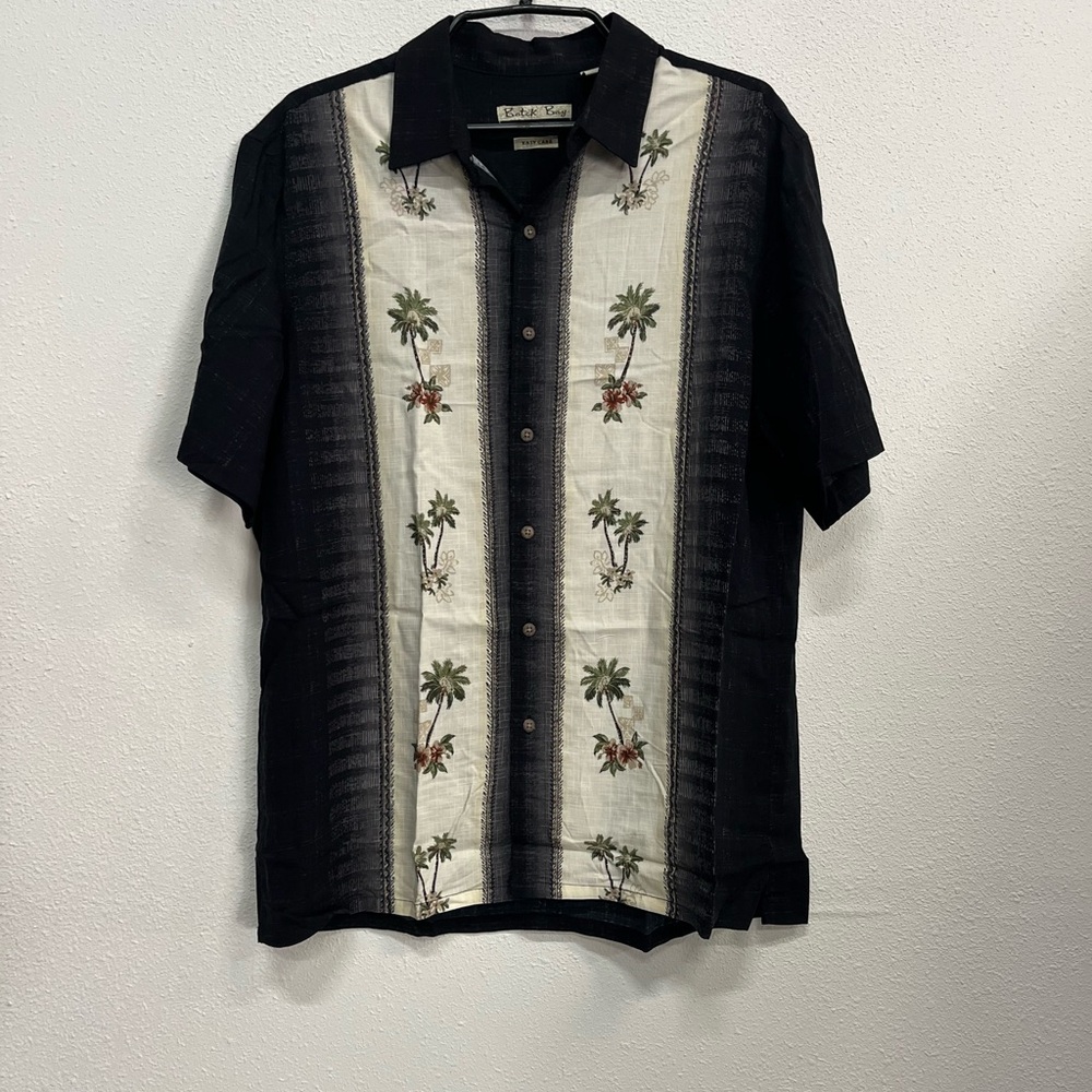 Black and Cream Tropical Print with palm trees.Men's Shirt